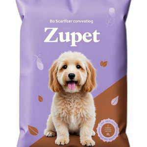 Bag of dog food with a Dog