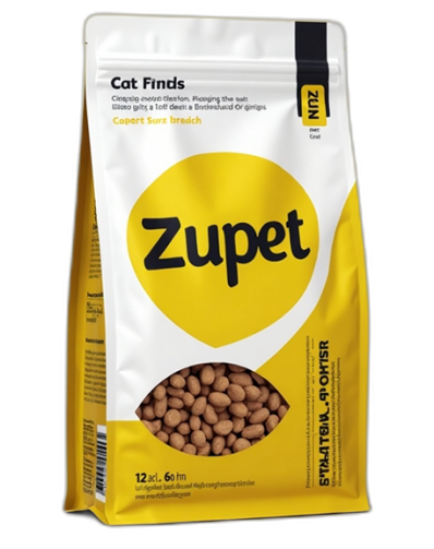 Bag of Cat food with a Cat